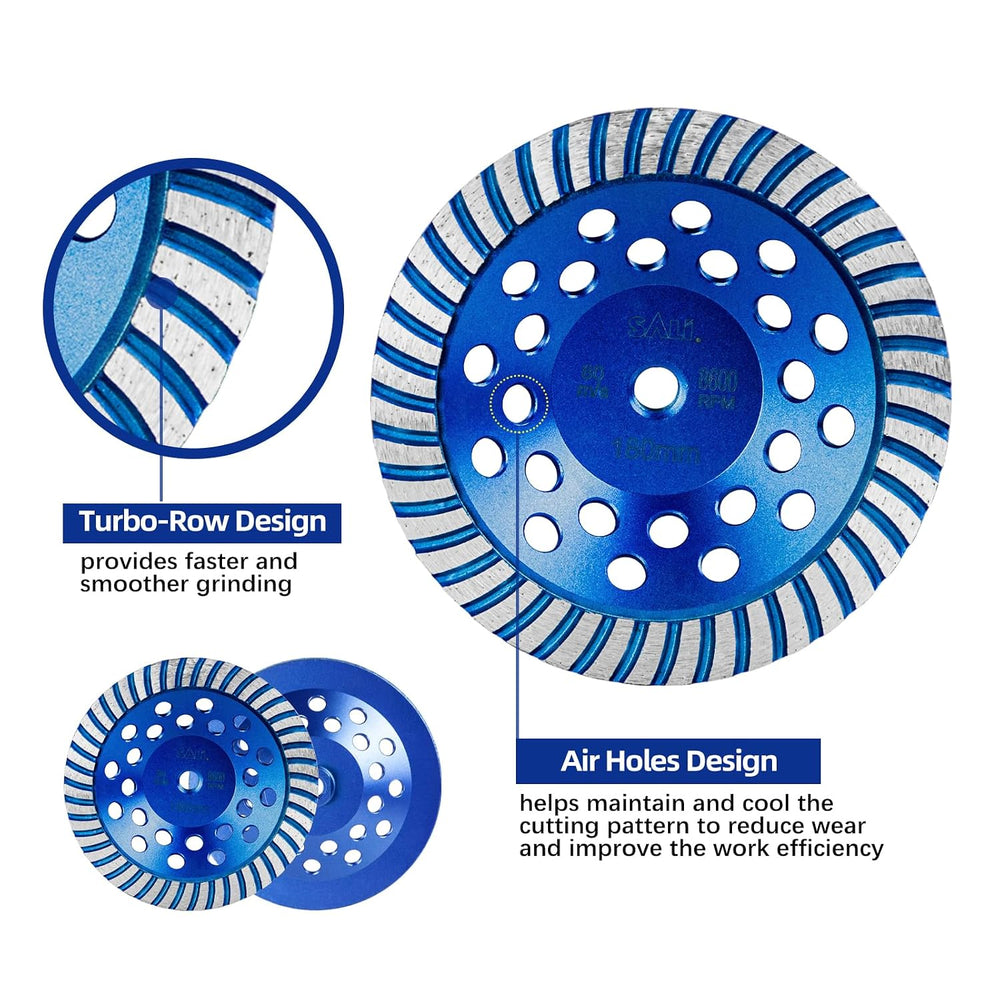SALI 7 Inch Concrete Grinding Wheels 43 Turbo Diamond Segments 5/8-11 Arbor D...