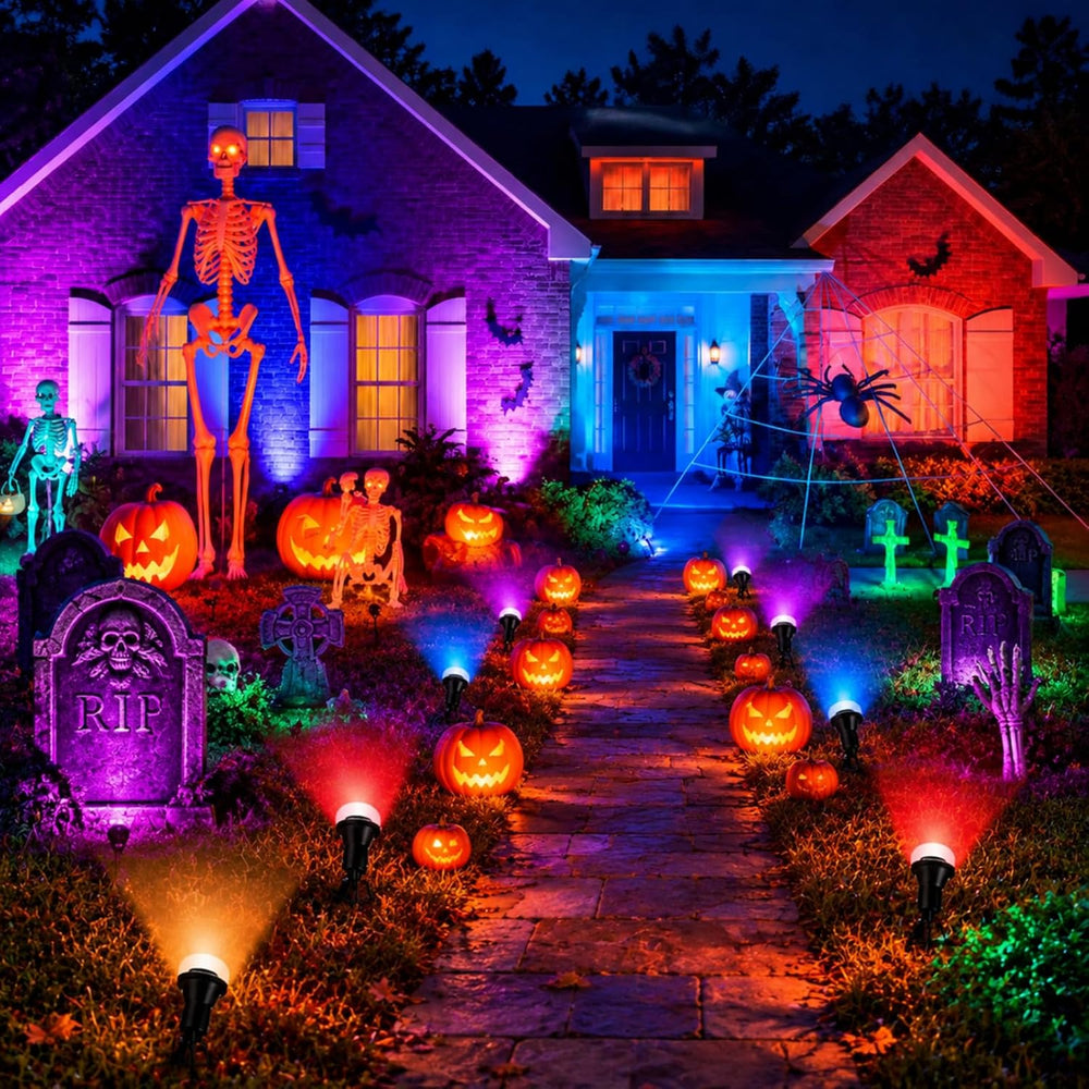 2 Pack Halloween Outdoor Spotlight Floodlight Holder Yard, 6 ft, Black