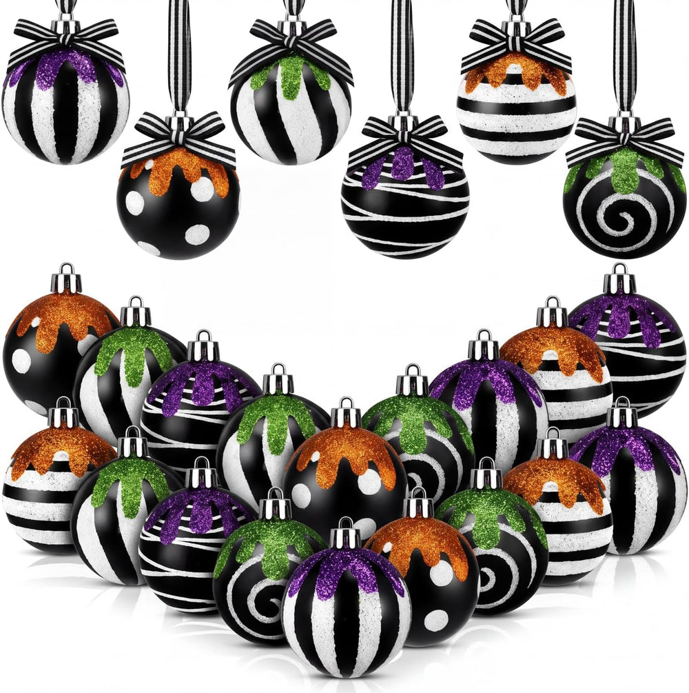 24 Pcs 2.36 Inch Black and White Halloween Christmas Ball Ornament for Tree