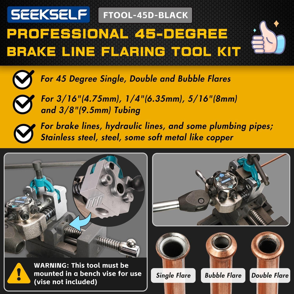 Professional Brake Line Flaring Tool Kit for 45 Degree Single, Double and Bub...