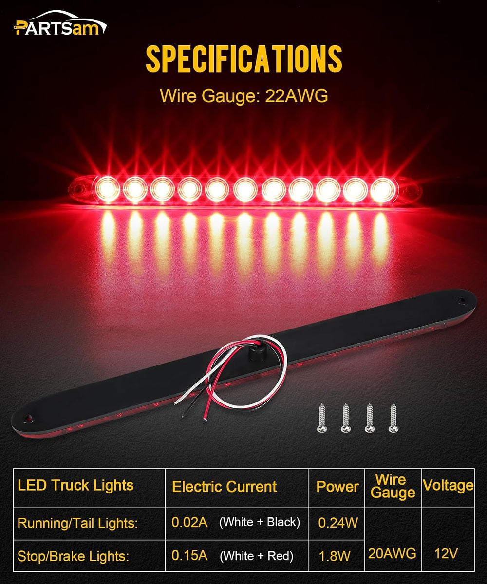 Partsam 10Pcs Red 15 Inch 11 LED Trailer Tail Light Bar Sealed Stop Turn Tail...
