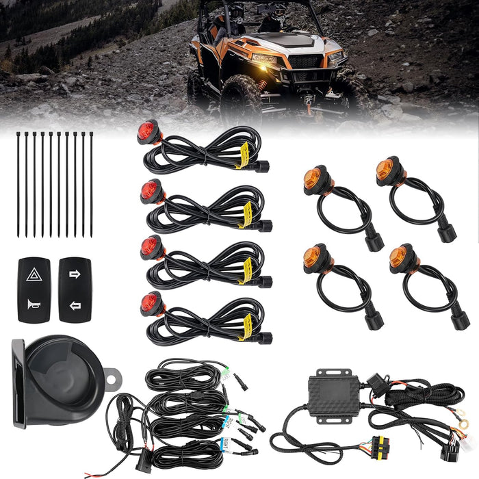 KEMIMOTO UTV Turn Signal Kit with 110D Horn, Pre-Wired, Plug and Play UTV Blinker with Rocker Switch, HazardLight, Universal Street Legal Kit Compatible with Polaris, Can-Am, Kawasaki, CFMOTO