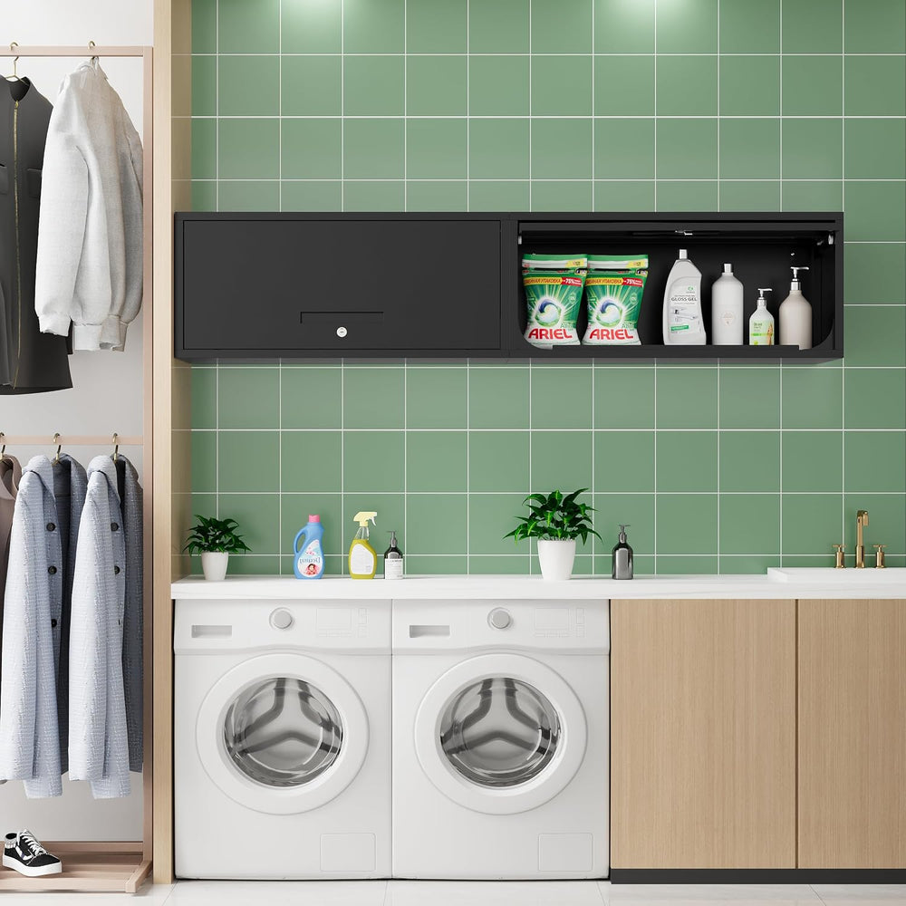 Fesbos Metal Storage Cabinet Black Wall Cabinets with Locking Door - Wall Mou...