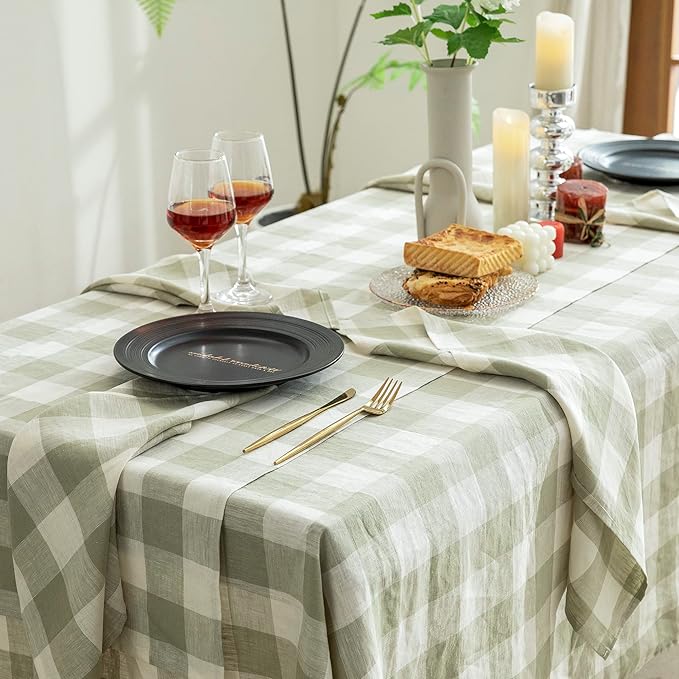EVERLY 100% Yarn-Dyed Linen Rectangle Tablecloths 60x108Inches for Dining,Buf...