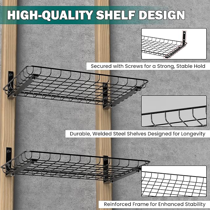 EVERHANGER Garage Wall Shelves 12x18 Inch, Wall Mounted Storage Shelf, Metal