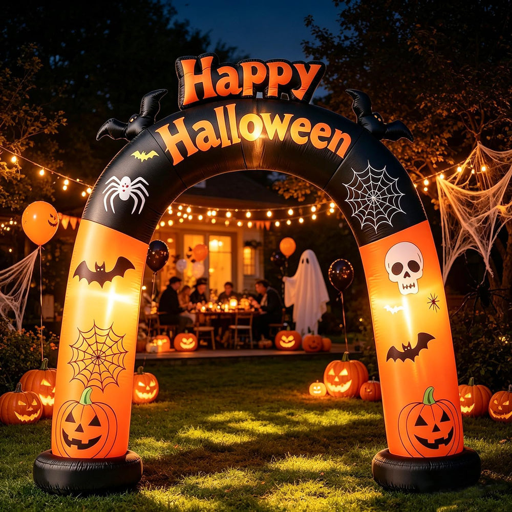 DomKom 8FT Long Halloween Inflatable Archway, Happy Halloween Blow Up Arch wi...