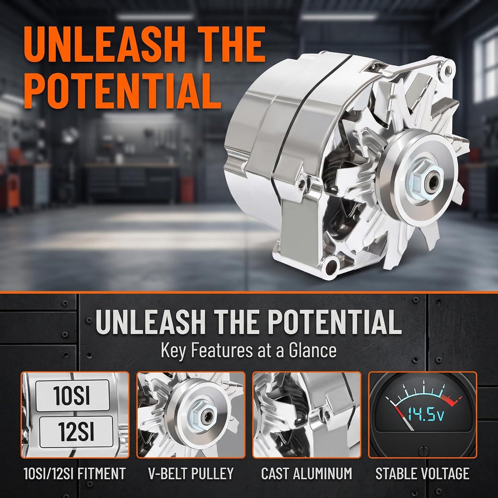 Car Alternator Chrome 1 Wire Self Exciting High Output 105Amp Replacement for...