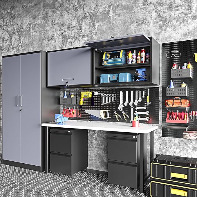 Metal Wall Cabinet for Garage Floating Garage Storage Wall Mount Shop Cabinet