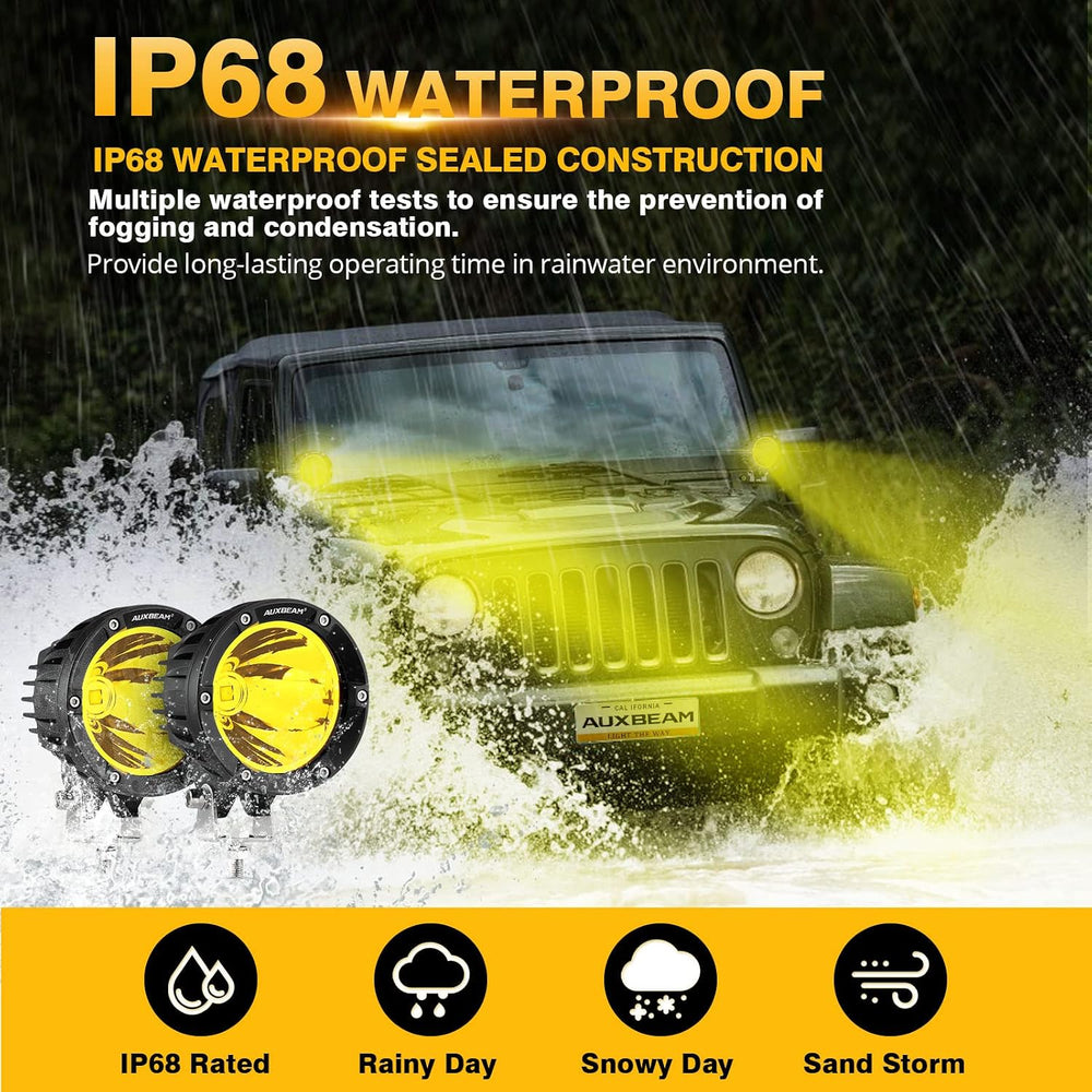 Auxbeam C4 Series 4-Inch Amber Round Fog Lights 72W LED Off Road Light Pods