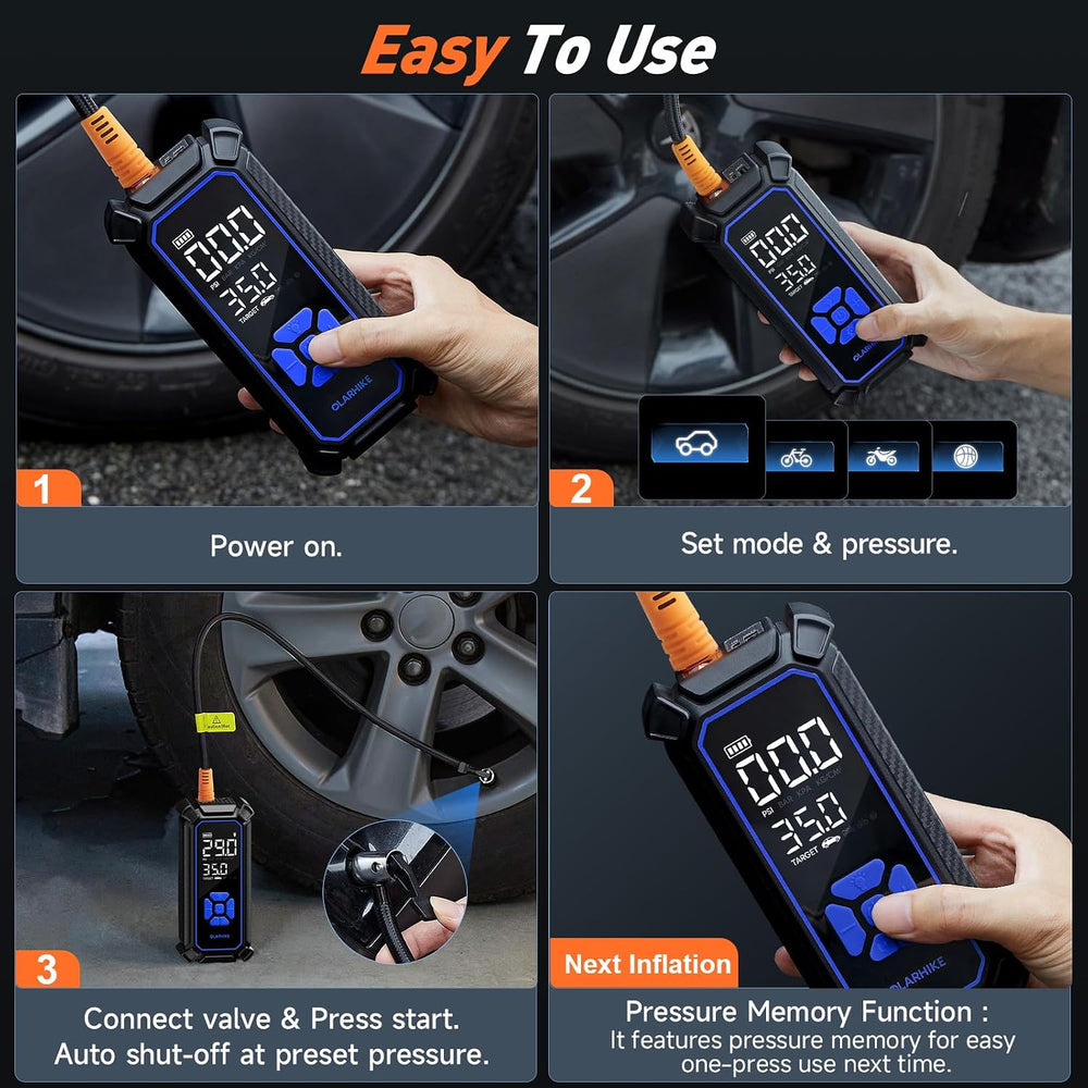 OlarHike Tire Inflator Portable Air Compressor,Dual Power-3*2000mAh &12V DC
