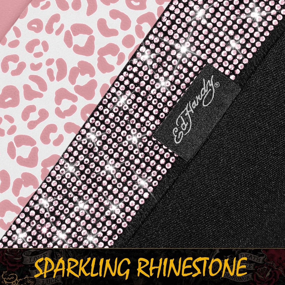 ED HARDY Car Seat Covers, Pink Leopard Print with Pink Rhinestone Trim, Styli...