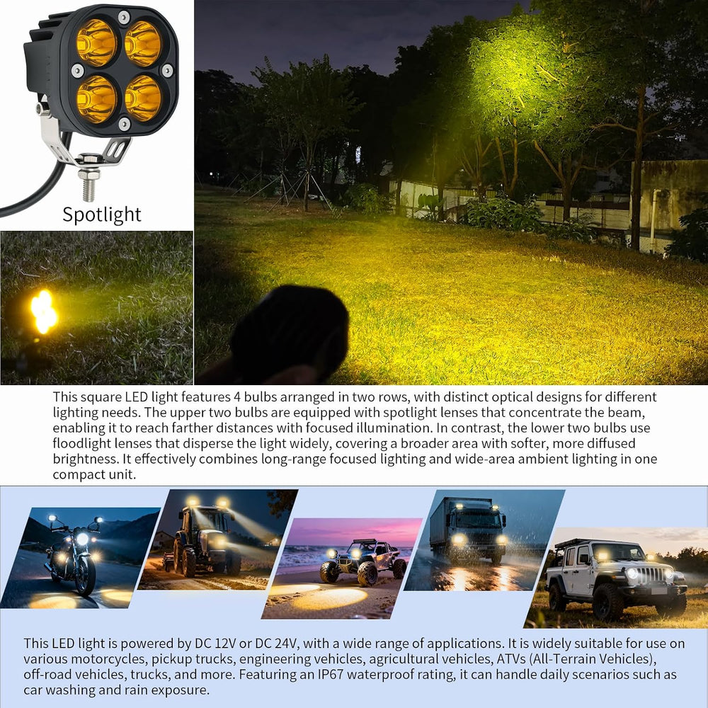 2-Pack 40W 3Inch Yellow/Amber Spot Beam LED Pod Light - Bright Off-Road Drivi...