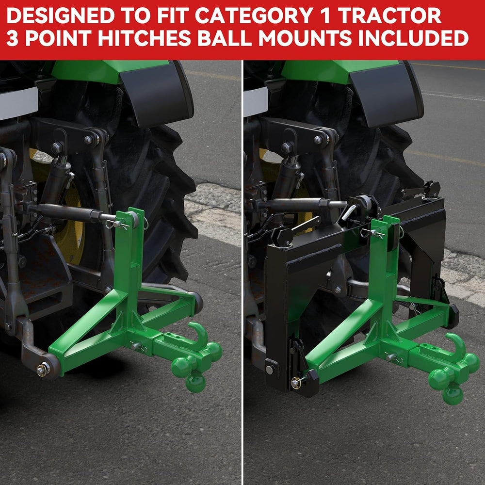3 Point Trailer Hitch with 2' Receiver&Ball Hitch for Cat.1 Tractors ...