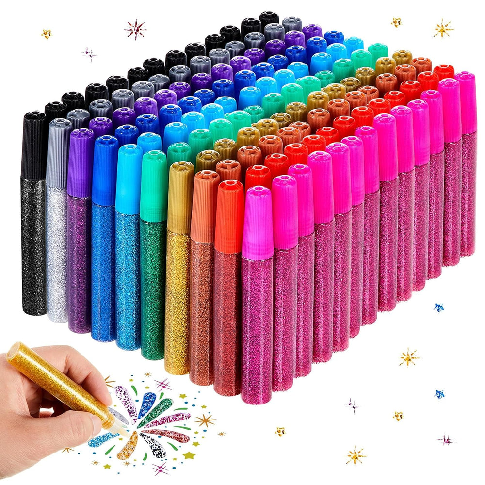 Fullhawl 200 Pcs Glitter Glue Pens Non-Toxic for Art Projects, 10 Colors