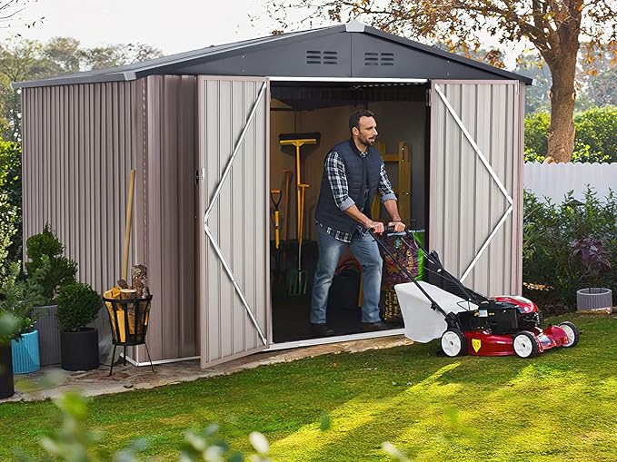 AECOJOY Shed 8' x 10' Outdoor Storage Metal Shed, Steel Yard Shed