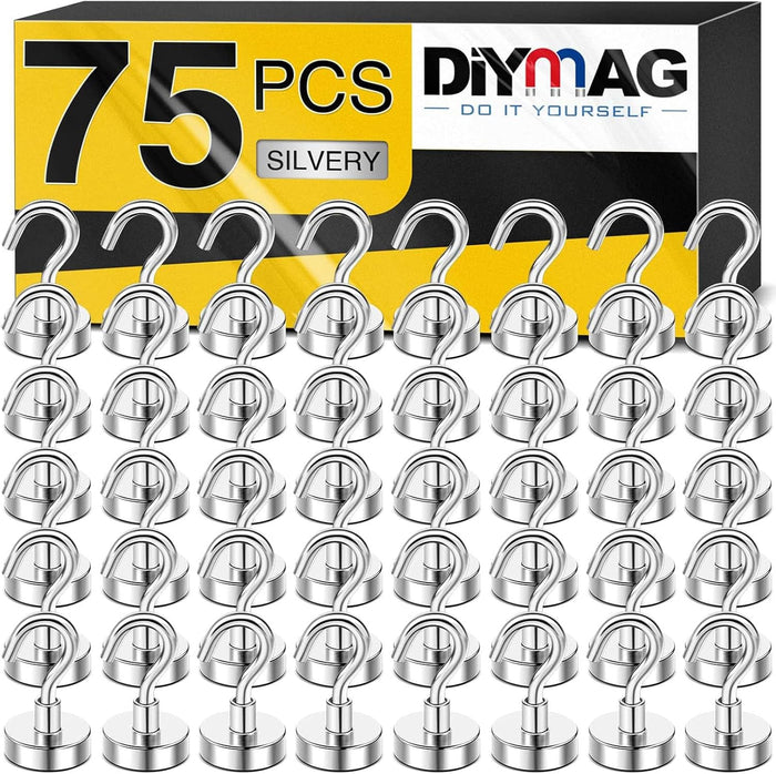 DIYMAG Magnetic Hooks, 30Lbs Strong Heavy Duty Cruise Magnet, Magnetics S-Hooks (75 Pack)