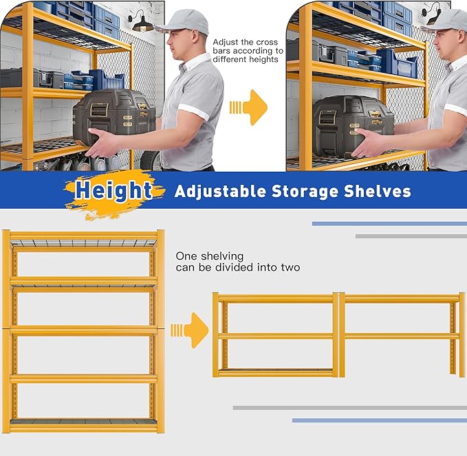 REIBII Storage Shelves 40''W Garage Shelving Heavy Duty Metal Shelvin...