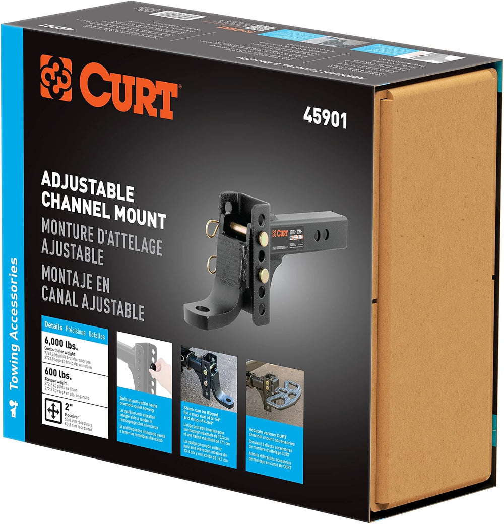 CURT 45901 Adjustable Trailer Hitch Ball Mount, Fits 2-Inch Receiver, 6-3/4-I...
