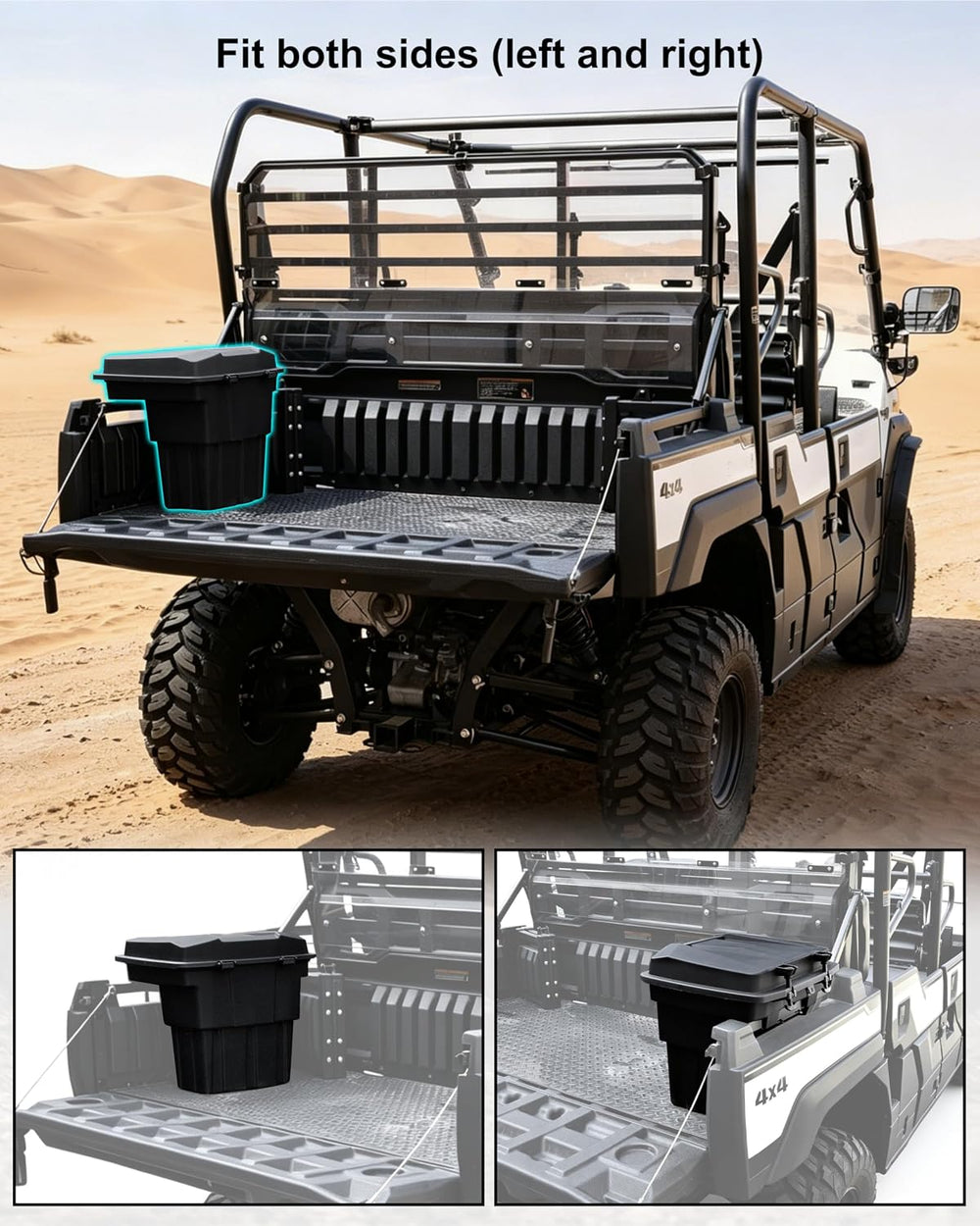 SAUTVS Rear Cargo Box for Kawasaki Mule PRO-FXT, 20L PP Storage Bin, Removabl...