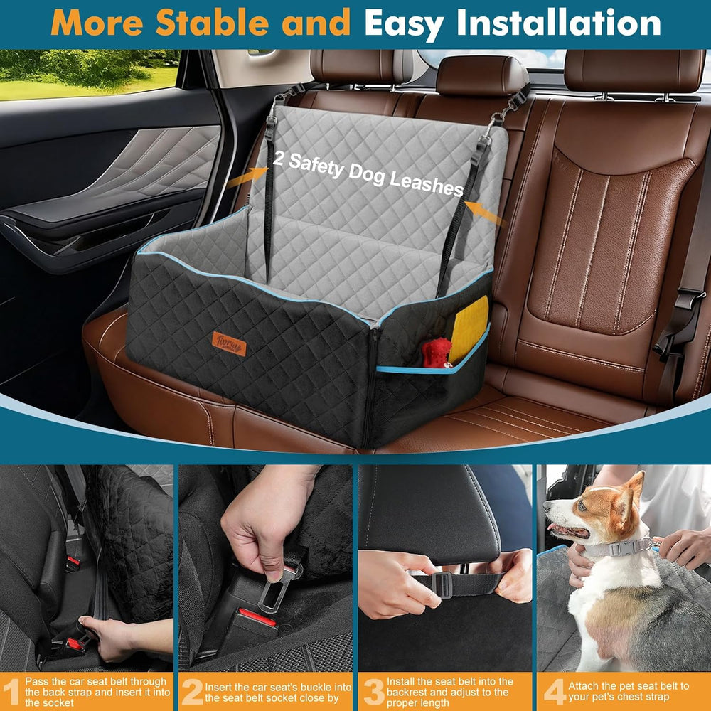 Dog Car Seat for Medium Dogs Up to 60 lb, Thick Cushion, Black+Grey