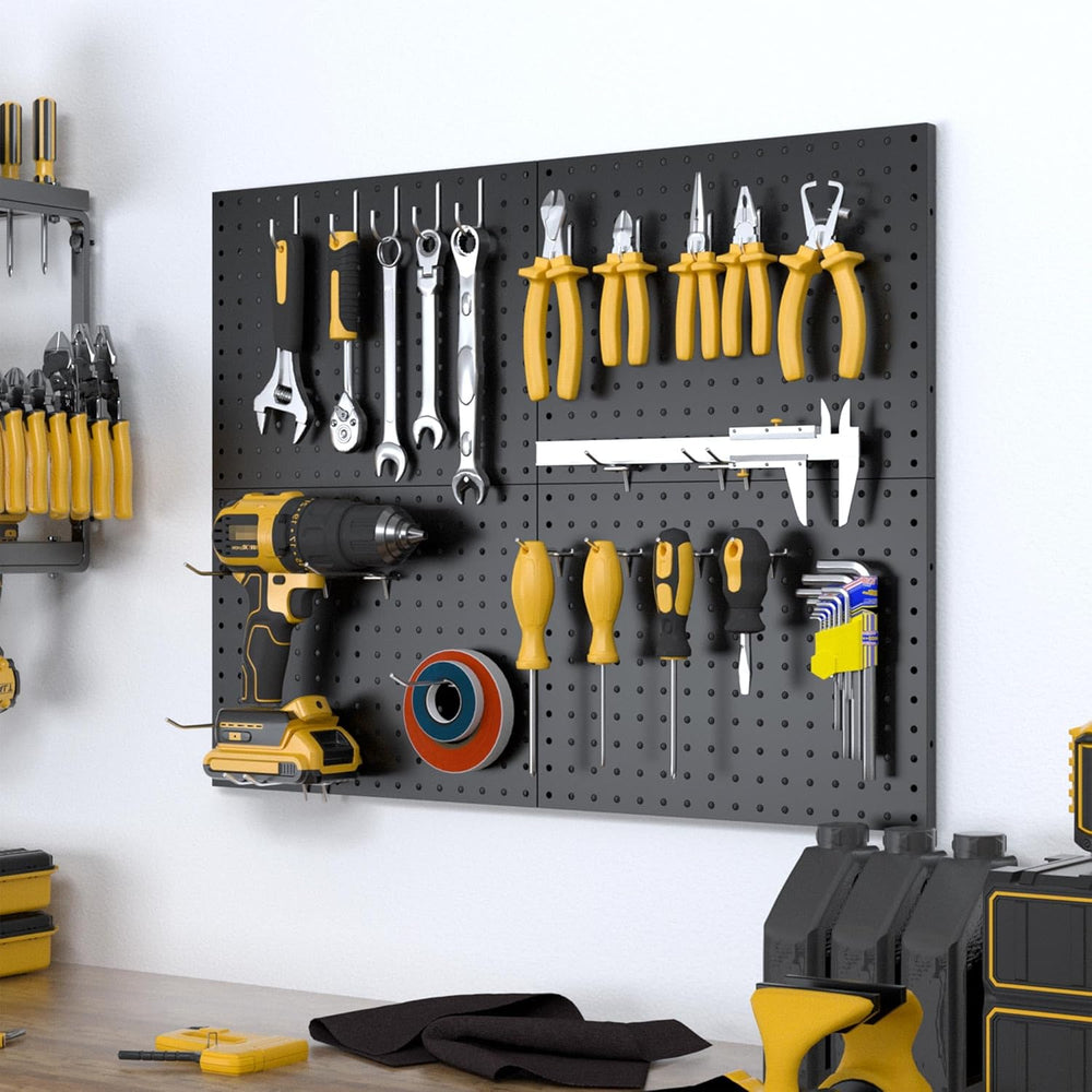 Spampur Peg Board, 4 Pack Metal Black Pegboard Panels with 50 Hooks