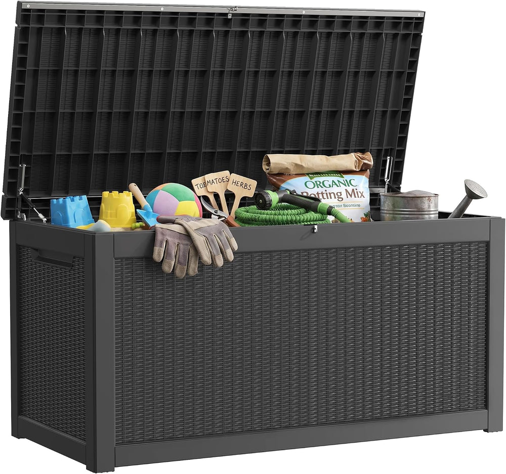 350 Gallon Outdoor Storage Box, Extra Large Waterproof Resin Deck Box with Lo...