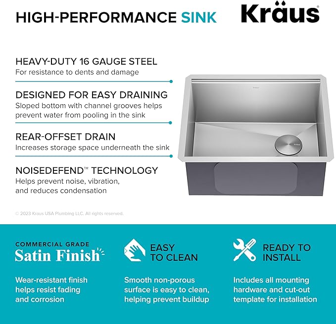 KRAUS Kore 23-Inch Undermount Workstation 16 Gauge Single Bowl Stainless Steel