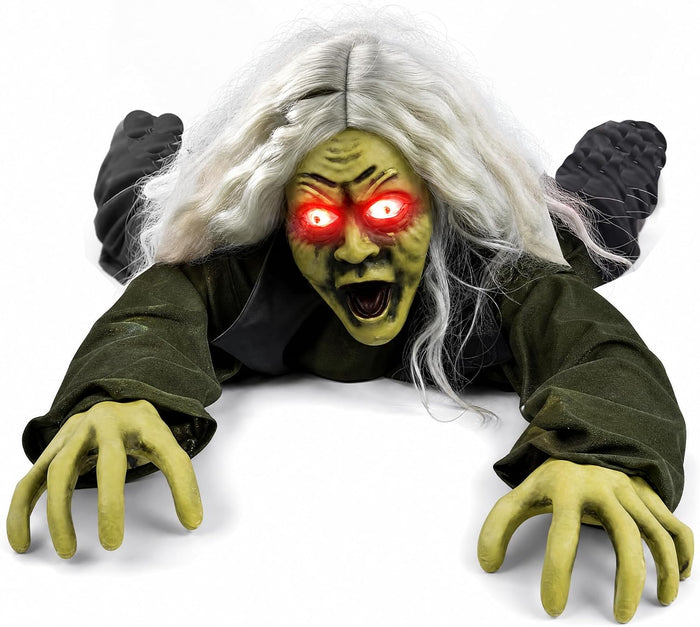 Hourleey Halloween Outdoor Decorations, Animated Zombie Groundbreaker Climbing Prop with Lighted Eyes and Scary Sound, Halloween Decor for Graveyard Haunted House Indoor Lawn Yard