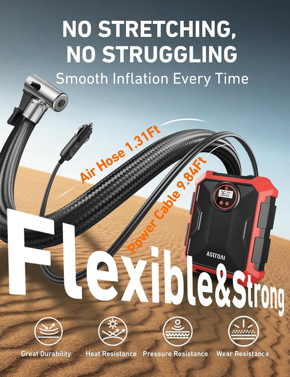 AstroAI Tire Inflator Portable Air Compressor 12V DC Integrated Storage
