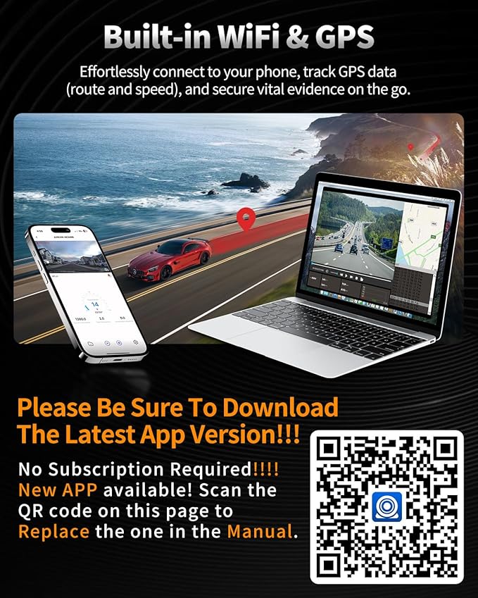 2.5K+1080P Dual Dash Cam Front and Inside, WiFi & GPS Dash Camera