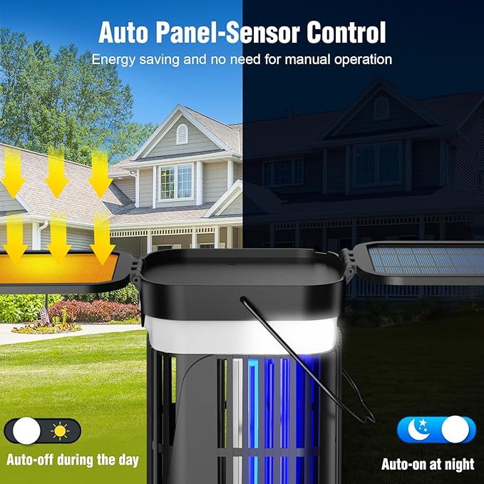 Solar Bug Zapper Outdoor and Indoor, Dual Folding Solar Panel