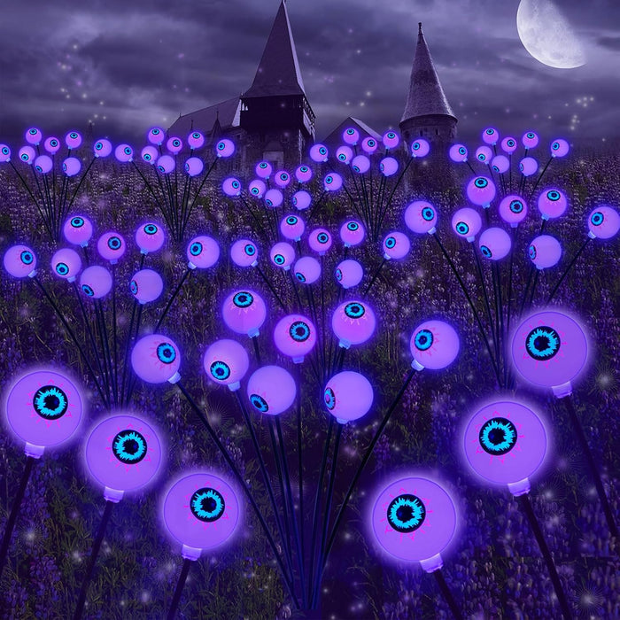 Solar Eyeball Lights for Halloween 32 Purple LED Swaying Firefly Lights Waterproof Outdoor Stake Lights for Yard Garden Lawn Patio 4 Pack