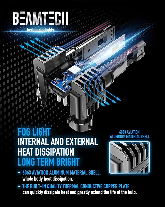 BEAMTECH H11 Bulb, H8 H9 Fog Light Bulb Fanless in Line 6500K Light Bulb Pack...