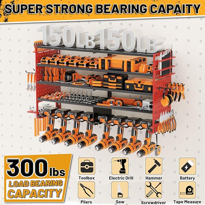 5 Layers Power Tool Organizer Wall Mount, Cordless Tool Storage Rack Holder