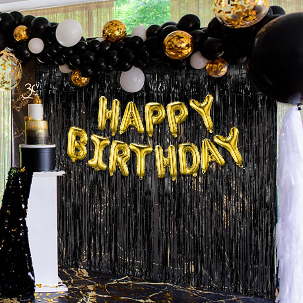 20 Pack Black Party Streamers Backdrop Tinsel Foil Fringe Curtains Halloween ...