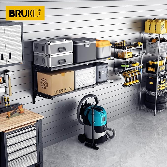 2 Tier 1.3x4ft Garage Shelving Wall Mounted, 400 lbs Load Capacity，15.6x48inch