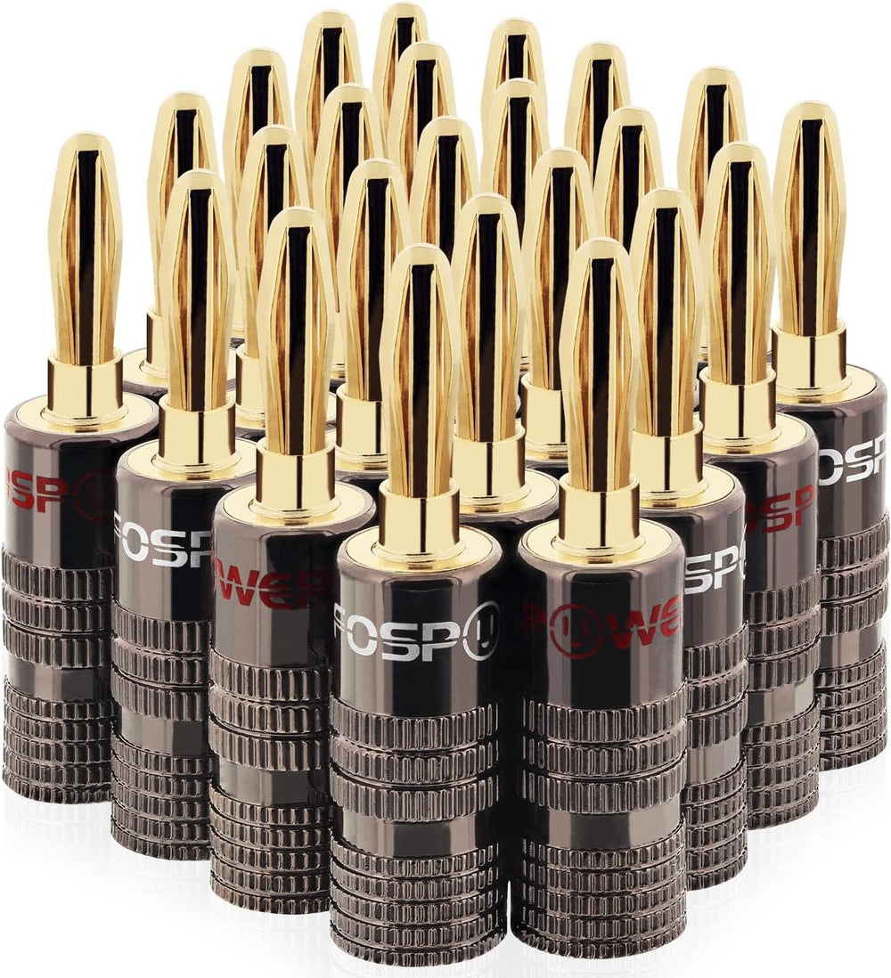 FosPower Banana Plugs 12 Pairs / 24 pcs, Closed Screw 24K Gold Plated Speaker...