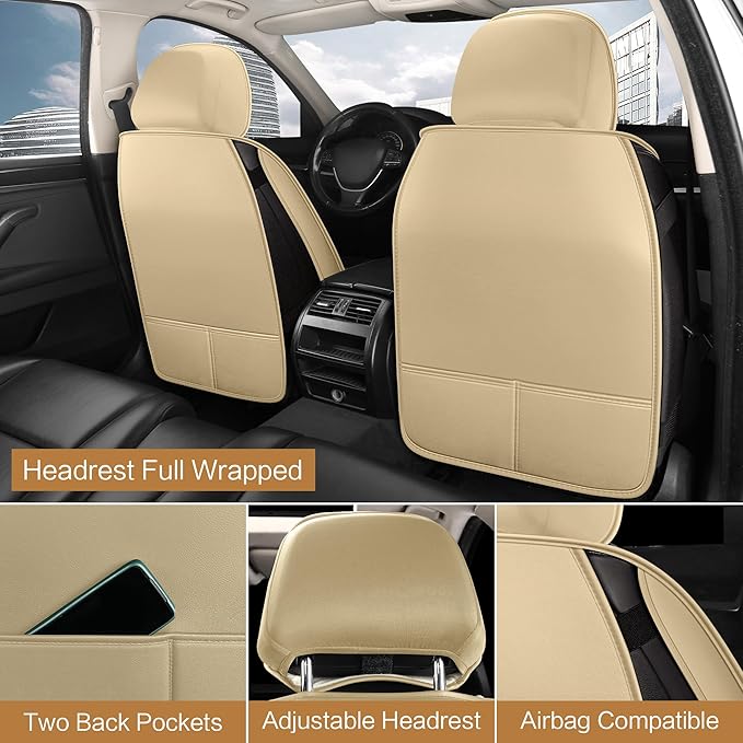 Pariitadin Leather Car Seat Covers Full Set, Waterproof Breathable Faux Leather