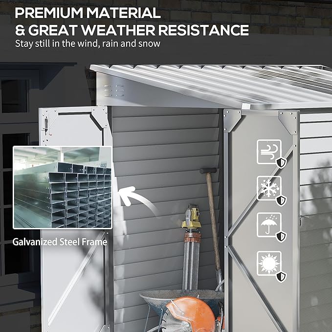 Outsunny 4.6' x 9' Steel Outdoor Storage Shed, Lean to Shed, Metal To...