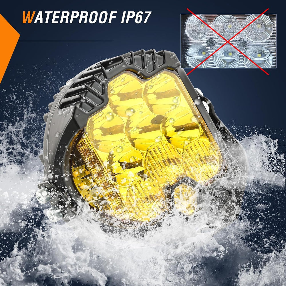 AUTOXBERT 5 Inch Amber Led Driving Light, 50W LED Offroad Side Shooter Pods S...