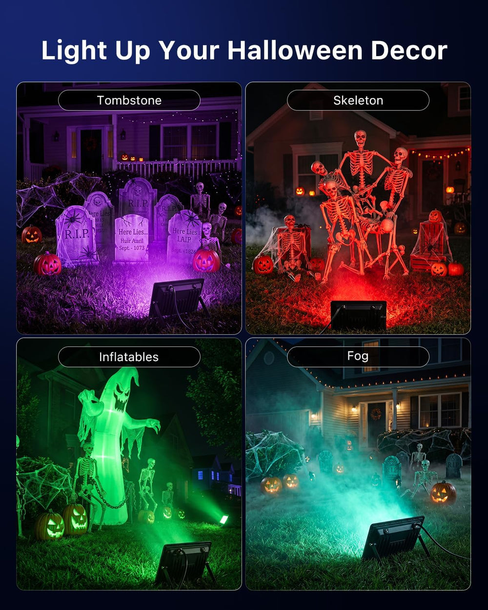 FALOVE 2 Pack Outdoor RGBW Flood Lights by Dual Remote for Halloween Decor