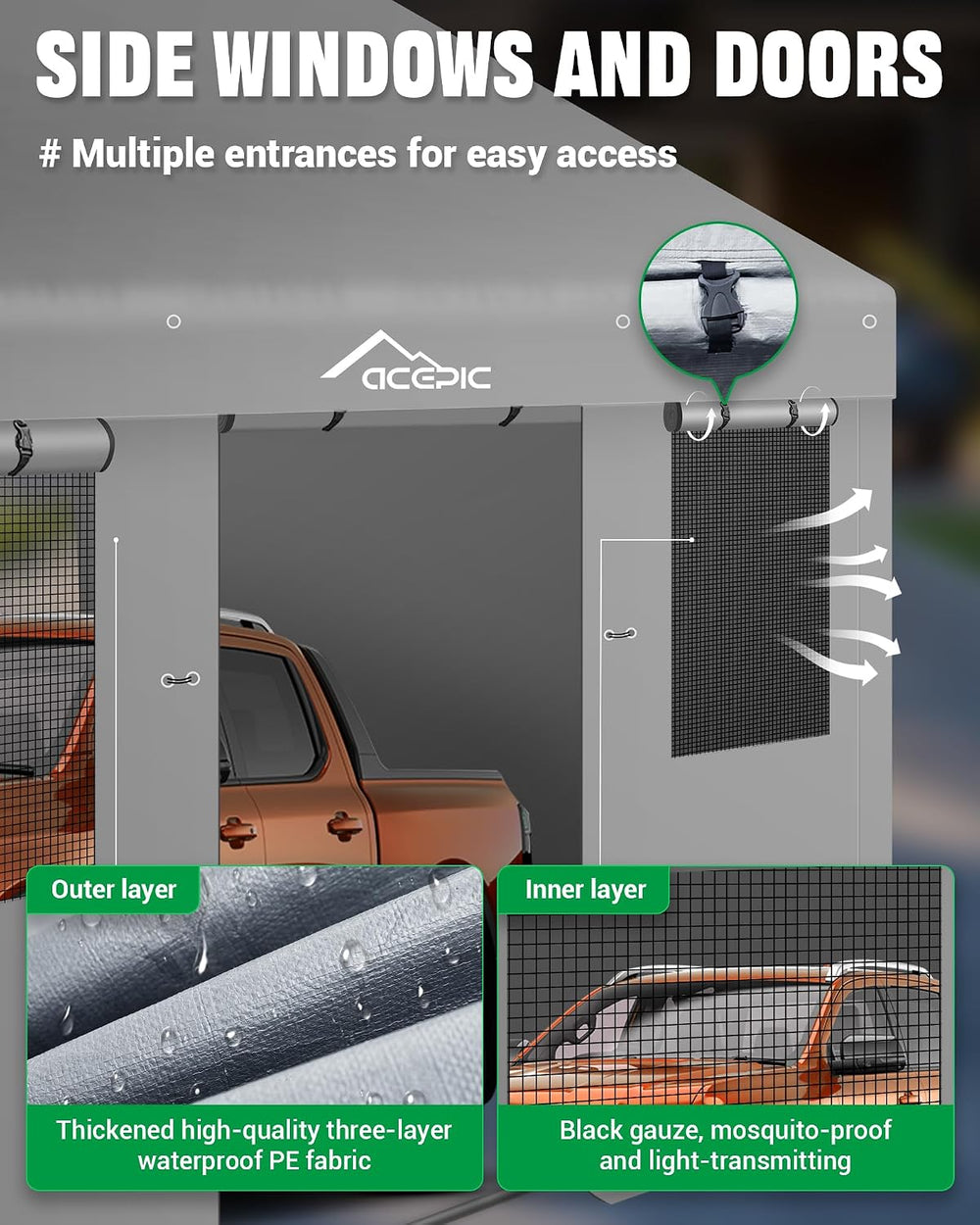 ACEPIC Upgraded Carport Heavy Duty 20x20, Drive Through Portable Garage