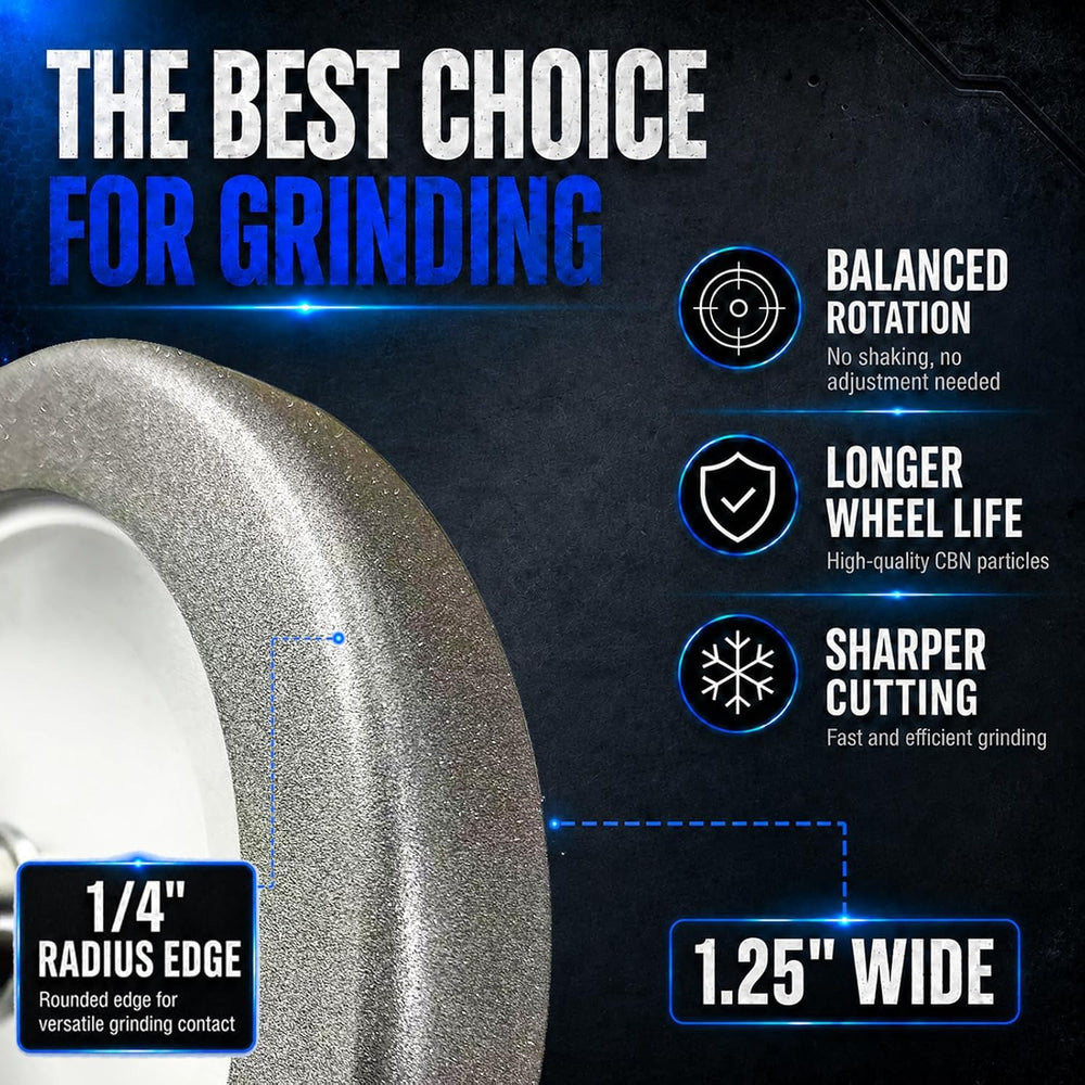 4-in-1 CBN Grinding Wheel 8 Inch, 5/8" Arbor, 1.25" Wide, 180 Grit
