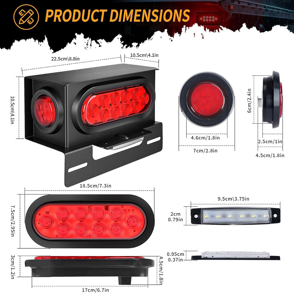 2PCS Steel Trailer Light Boxes Housing Kit with Red Tail Lights, Red Side Mar...