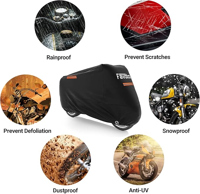 Favoto Motorcycle Cover Waterproof All Season Sun Outdoor Protection Windproof