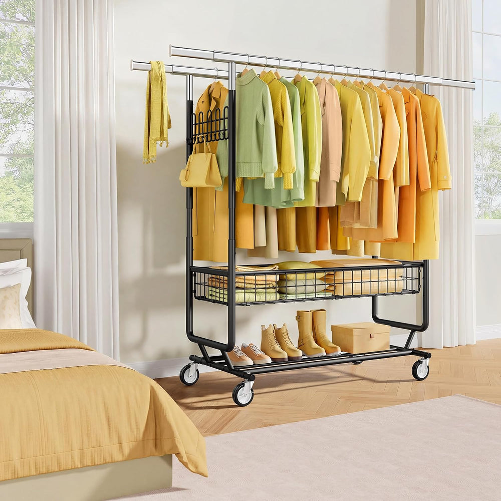 Gewudraw Clothes Rack Heavy Duty Load 1060 LBS with Wheels,Commercial,Black