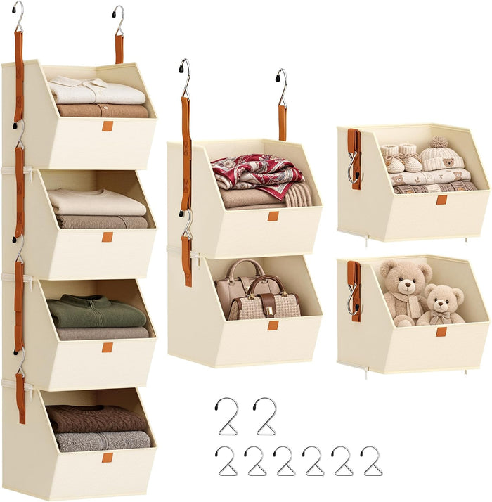 Homsorout Hanging Closet Organizer, Modular 4-in-1 Hanging Shelves, Beige