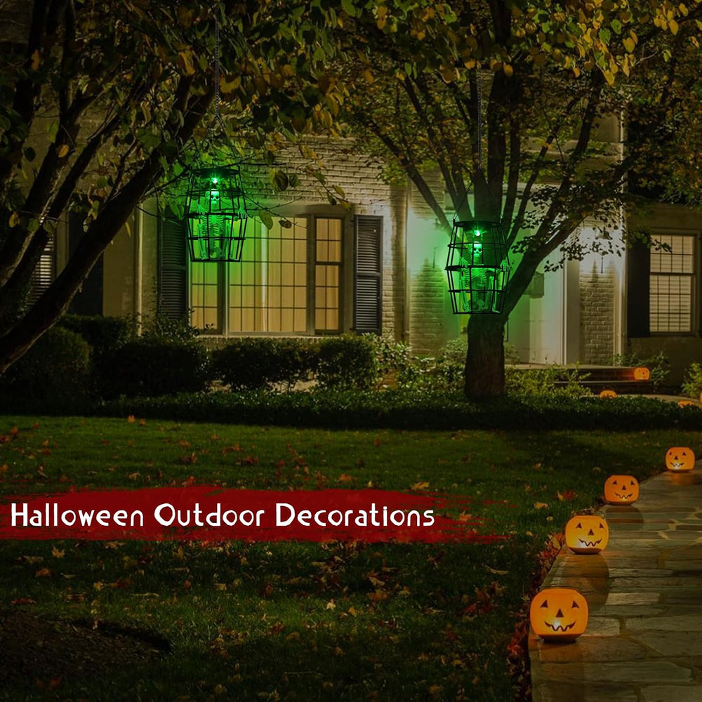 Scary Solar Halloween Decorations Hanging Ghost Skeleton Set of 2