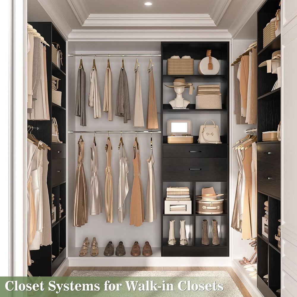 Besiost Closet System, 4-8 FT Closet Organizer Systems with 2 Wooden Drawers ...