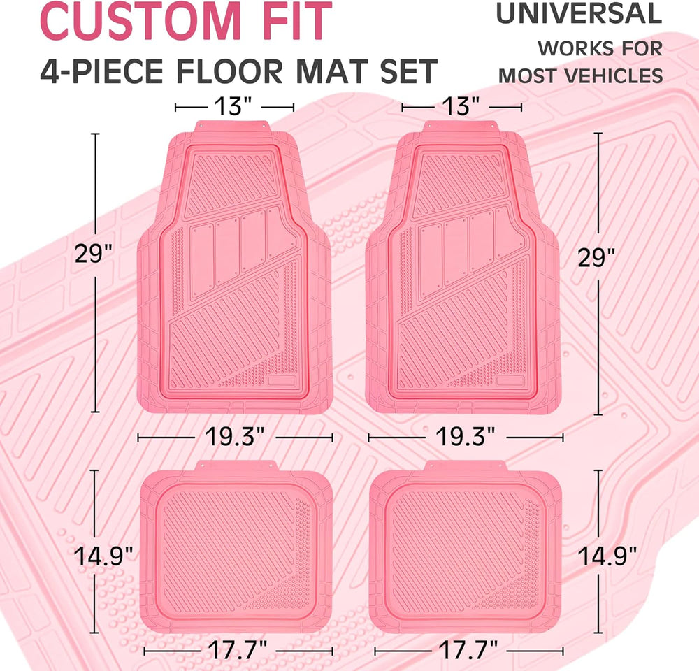 CAR PASS Heavy Duty Rubber Floor Mats 4-Piece,Pink Car Mats Full Sets Anti-Sl...